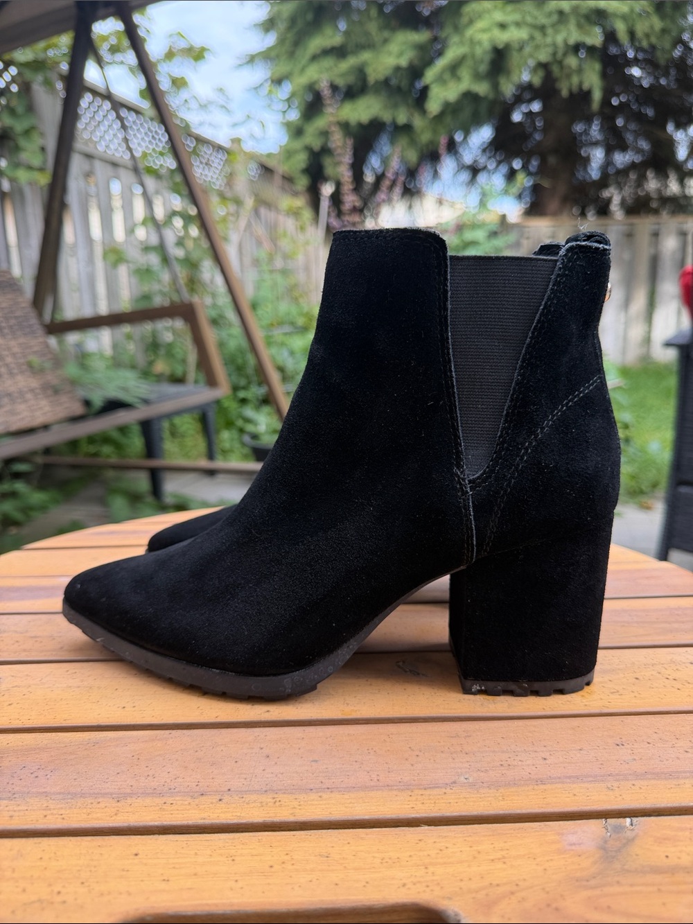 ALDO Black Suede Waterproof Chelsea Ankle Boots Block Heel Size 8.5